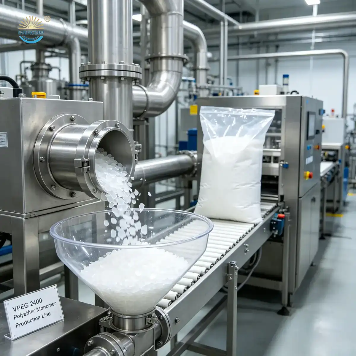Automated production & packaging line for VPEG 2400 polyether monomer, ensuring batch‑to‑batch consistency for PCE superplasticizer synthesis. Automated production & packaging line for VPEG 2400 polyether monomer, ensuring batch‑to‑batch consistency for PCE superplasticizer synthesis.