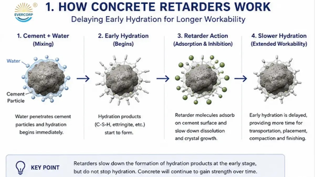 How concrete retarders delay cement hydration