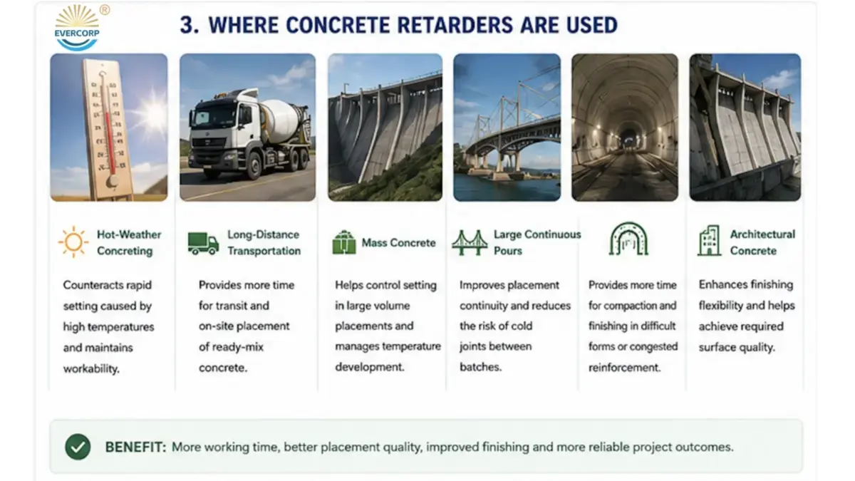 Concrete retarder application in mass concrete and hot weather concreting Concrete retarder application in mass concrete and hot weather concreting