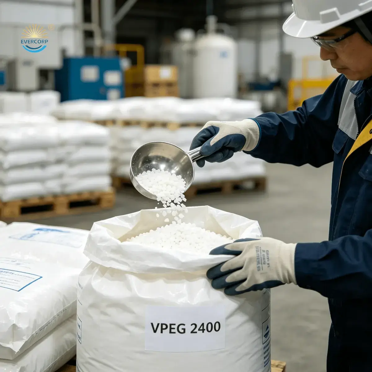 EverStar Group VPEG 2400 quality inspection and factory sampling of white flake macromonomer EverStar Group VPEG 2400 quality inspection and factory sampling of white flake macromonomer