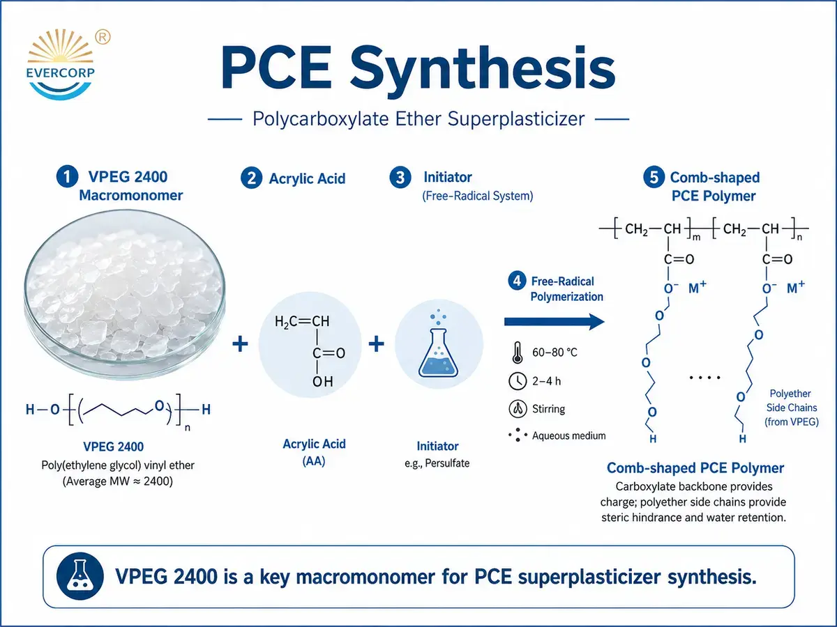 VPEG 2400 and acrylic acid polymerization process for comb-shaped PCE superplasticizer synthesis VPEG 2400 and acrylic acid polymerization process for comb-shaped PCE superplasticizer synthesis