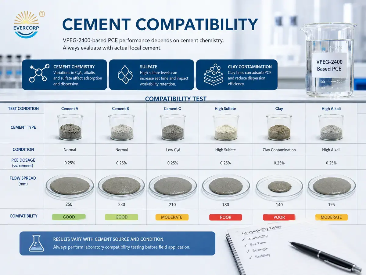 VPEG 2400 based PCE cement compatibility testing under different sulfate and clay contamination conditions VPEG 2400 based PCE cement compatibility testing under different sulfate and clay contamination conditions