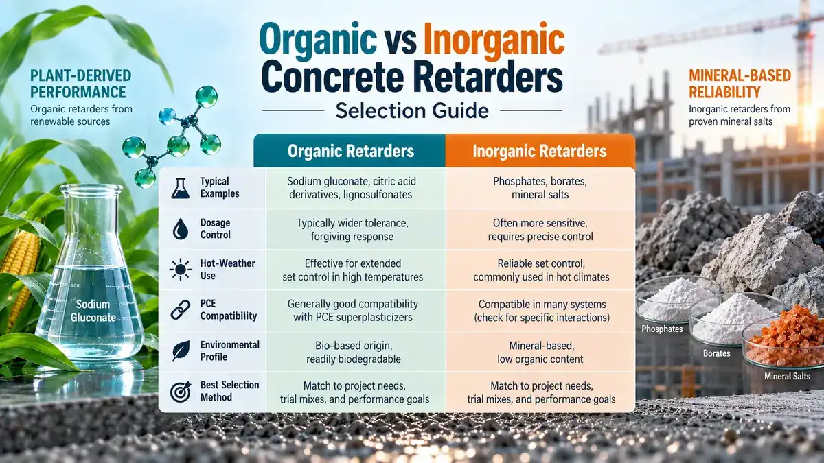 Concrete retarder selection guide organic vs inorganic retarders