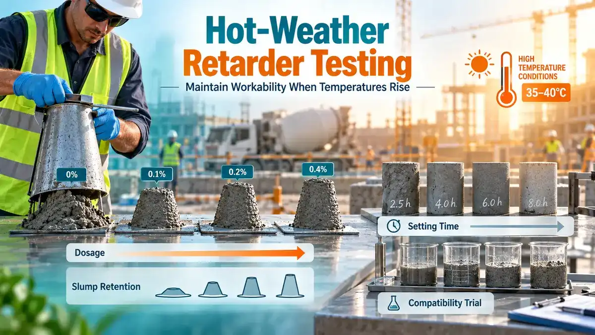 Hot weather concrete retarder compatibility and dosage testing