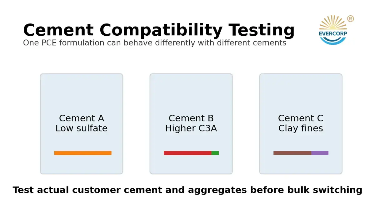 Cement compatibility testing of PCE superplasticizer with different cement samples